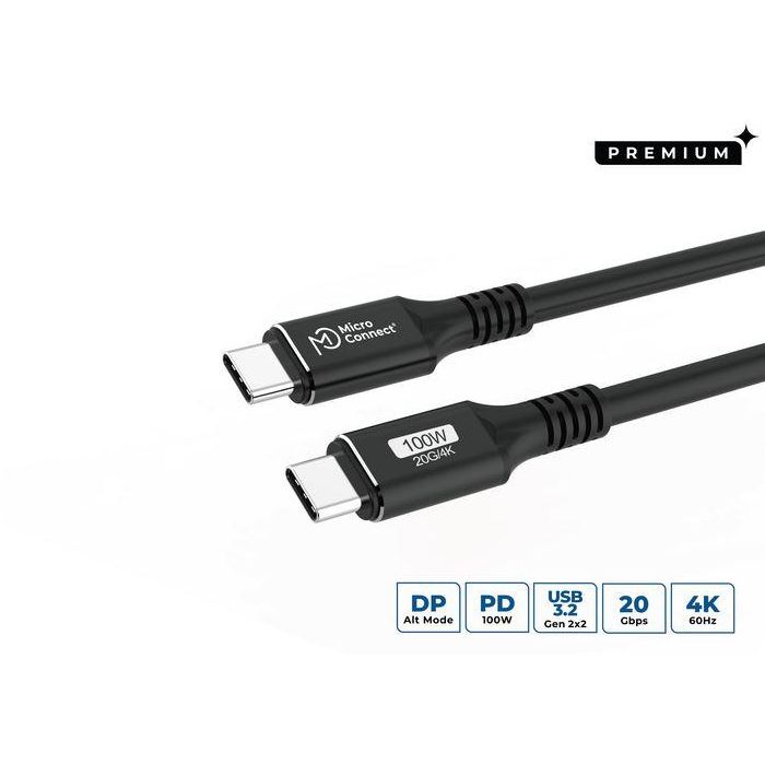 MicroConnect Cable USB-C 3.2 Gen 2x2 Premium 20Gbps 100W Power Delivery Ultra HD 4K 6m 0 MicroConnect Cable USB-C 3.2 Gen 2x2 Premium 20Gbps 100W Power Delivery Ultra HD 4K 6m 0