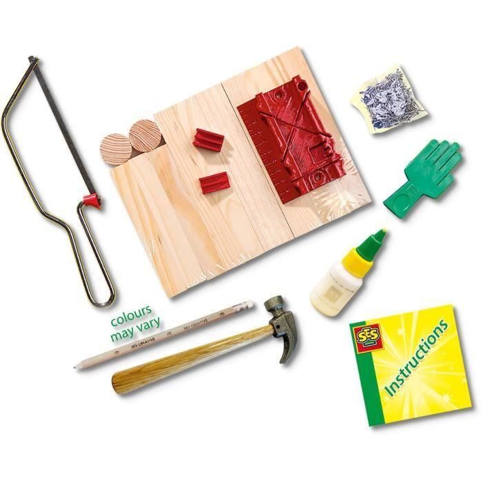 SES Creative Taller de carpintería grande para niños a partir de 5 años - Construye juguetes de madera con sierra y martillo, 29 piezas seguras 1 SES Creative Taller de carpintería grande para niños a partir de 5 años - Construye juguetes de madera con sierra y martillo, 29 piezas seguras 1