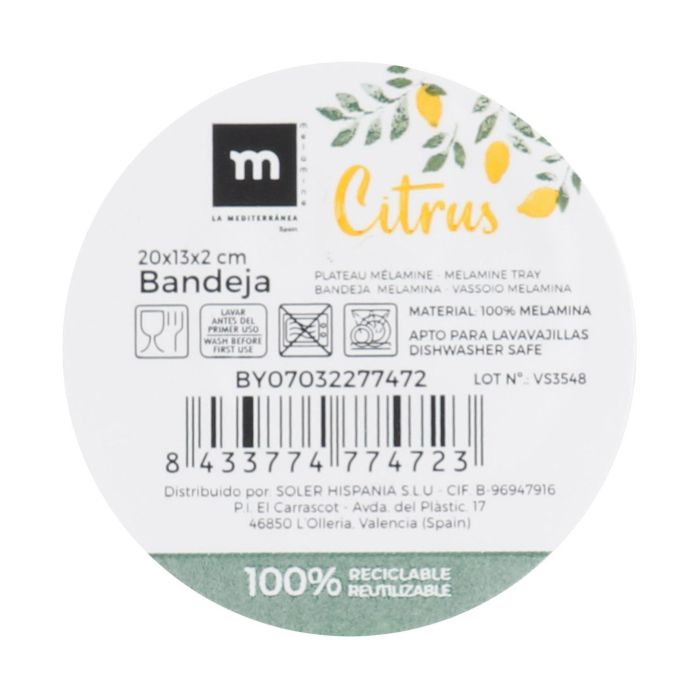 Bandeja Melamina Mate Citrus 20x13x2 cm La Mediterranea (24 Unidades) 1 Bandeja Melamina Mate Citrus 20x13x2 cm La Mediterranea (24 Unidades) 1