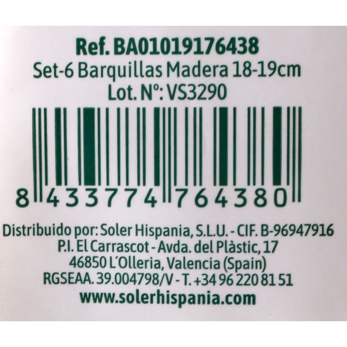 Set de 6 barquillas de madera Algon 18 cm (24 Cajas) 8 Set de 6 barquillas de madera Algon 18 cm (24 Cajas) 8