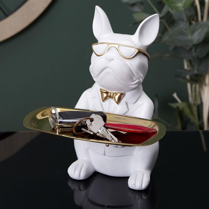 Home Deco Factory Galerie Vaciabolsillos Bulldog Blanco Escultura Decorativa 18x18x22 cm 3