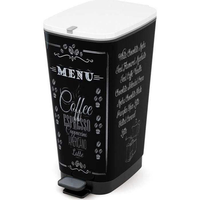 Contenedor de basura de cocina de pedal KIS 50L CHIC Menú de café con motivos negros Contenedor de basura de cocina de pedal KIS 50L CHIC Menú de café con motivos negros