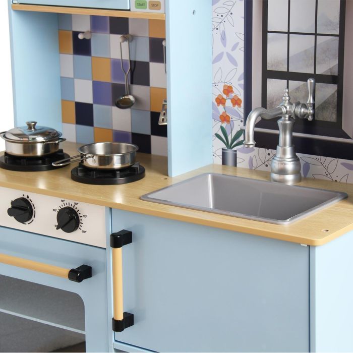 Deqube Cocina de Madera Premium 2 Módulos 72x30x84cm con Luz, Sonido, Fregadero, Horno, Microondas y Utensilios +3 Años 2