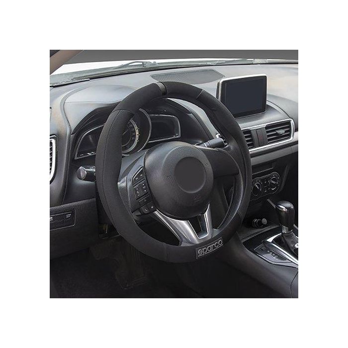 Sparco SPCS130BK Funda de Volante Negra 38 cm Universal PVC Ante Caucho, Agarre Cómodo, Fácil Instalación Sparco SPCS130BK Funda de Volante Negra 38 cm Universal PVC Ante Caucho, Agarre Cómodo, Fácil Instalación