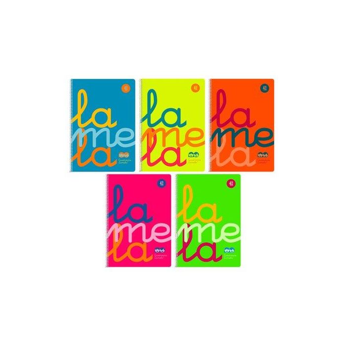 Lamela Cuaderno Espiral 80 Hojas 90gr Cuadrovía 4mm con Margen Cubierta PP Colores Surtidos Fluorescente (Set de 5) (Set de 5)