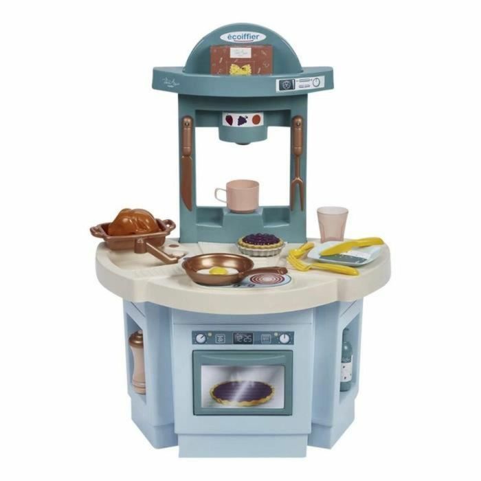 Ecoiffier Mi 1ª Cocina Infantil con Horno, Fregadero, Vitrocerámica y 18 Accesorios, Eco-responsable Vert Azur, +18 Meses