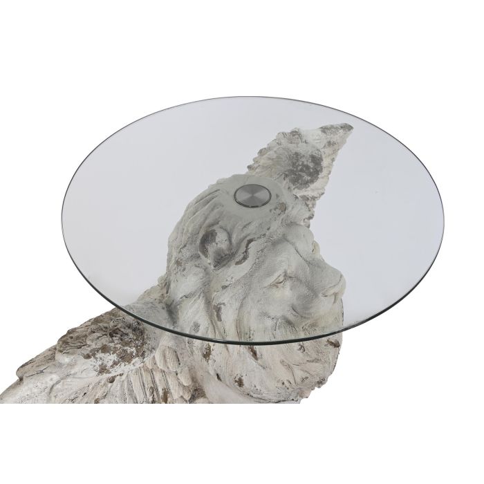 DKD Home Decor Mesita Auxiliar Estilo Neoclasico Gris con Detalle León Alado, Fabricada en Magnesia y Cristal, Desmontable, 96x62x61 cm 2 DKD Home Decor Mesita Auxiliar Estilo Neoclasico Gris con Detalle León Alado, Fabricada en Magnesia y Cristal, Desmontable, 96x62x61 cm 2