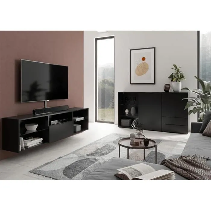 FMD Mueble Bajo TV/Hifi FMD4029494126405 Negro L153,5 x H52 x D31,5 cm FMD Mueble Bajo TV/Hifi FMD4029494126405 Negro L153,5 x H52 x D31,5 cm
