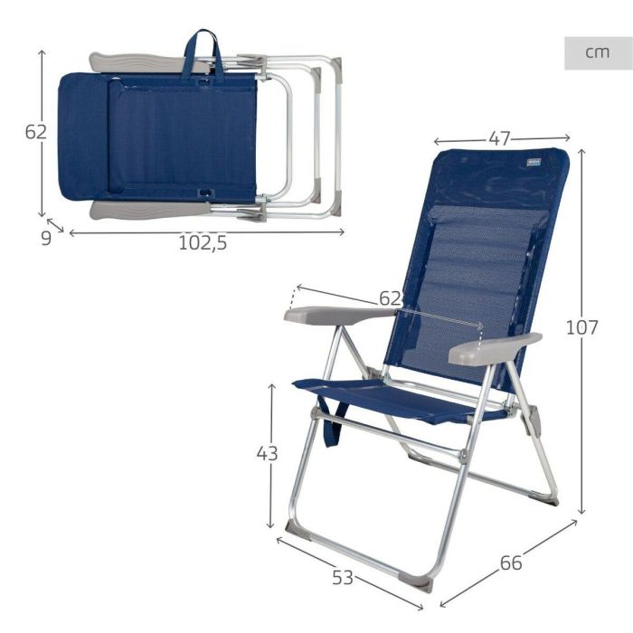 Silla de Playa Aktive Slim Plegable Azul marino 47 x 107 x 66 cm (4 Unidades) 4