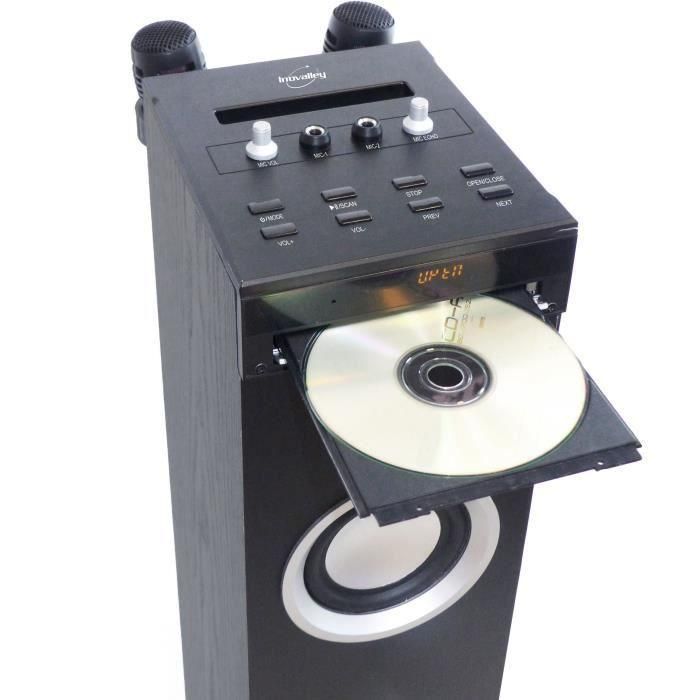 Inovalley HP49CD - Torre de sonido Bluetooth - Reproductor de CD y función Karaoke - 100W - Radio FM - Puerto USB - Entrada auxiliar - Negro 1 Inovalley HP49CD - Torre de sonido Bluetooth - Reproductor de CD y función Karaoke - 100W - Radio FM - Puerto USB - Entrada auxiliar - Negro 1