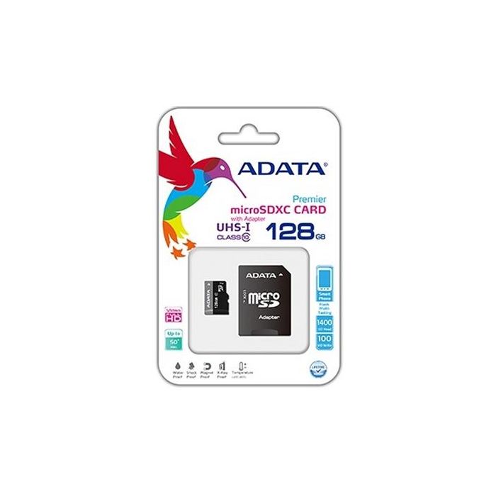 ADATA 128 GB, microSDXC, UHS-I, class 10, 15x11x1 mm, 25 g, adapter ADATA 128 GB, microSDXC, UHS-I, class 10, 15x11x1 mm, 25 g, adapter