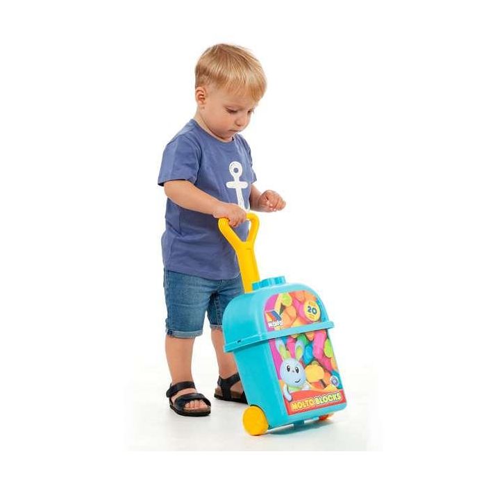 Carrito maleta trolley azul con 20 bloques. 2 Carrito maleta trolley azul con 20 bloques. 2