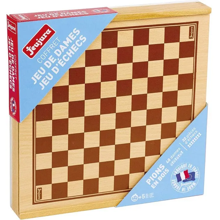 Jeujura Juego de Damas y Ajedrez de Madera con Caja Reversible 31 x 31 x 5 cm para Niños a Partir de 5 Años 1