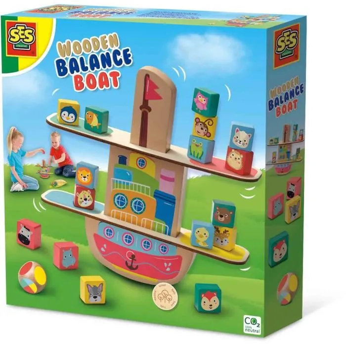 Ses Creative Barco de Equilibrio de Madera para Niños a partir de 3 años, Juego de Tablero Multijugador con 16 Piezas de Animales y Dado Ses Creative Barco de Equilibrio de Madera para Niños a partir de 3 años, Juego de Tablero Multijugador con 16 Piezas de Animales y Dado