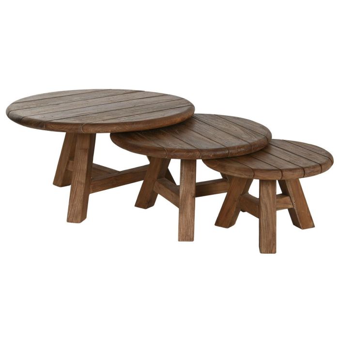Juego de 3 mesas Home ESPRIT madera de teca 80 x 80 x 43 cm Juego de 3 mesas Home ESPRIT madera de teca 80 x 80 x 43 cm