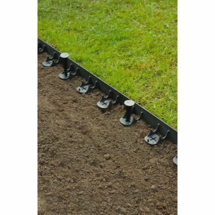 NATURALEZA Borde de Césped en Polietileno y Polipropileno Negro H 4.5 cm x 4 m (4x1m) con 16 Anclajes 3