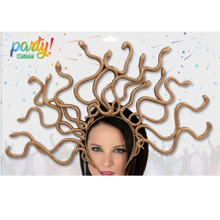 Diadema Dorada Con Serpientes Para Disfraz De Medusa Mitológica - Accesorio Temática Romanos Adulto 1