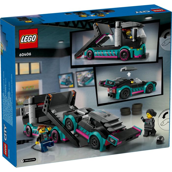 LEGO City Coche de Carreras y Camión de Transporte 60406 - Set de Construcción con 2 Minifiguras 12 LEGO City Coche de Carreras y Camión de Transporte 60406 - Set de Construcción con 2 Minifiguras 12