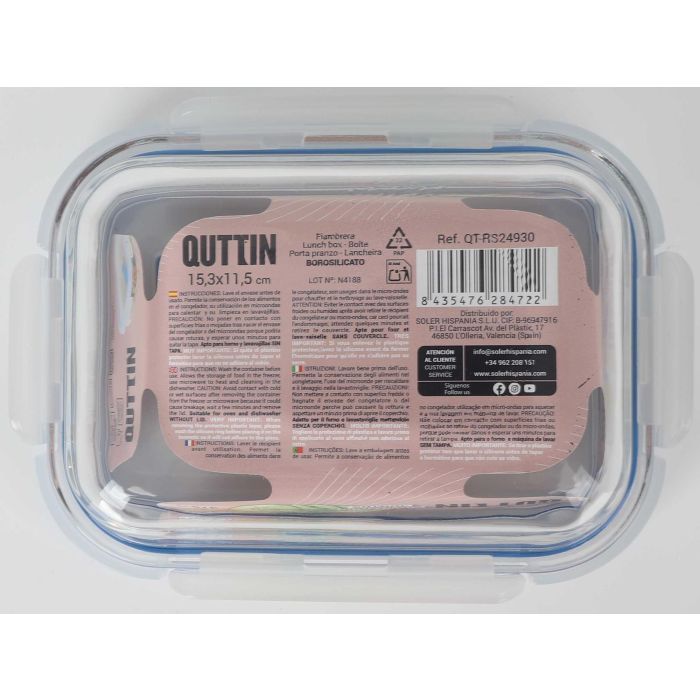 Inde Fiambrera Rectangular con Tapa Hermética 15.3 x 11.5 cm (12 Unidades)