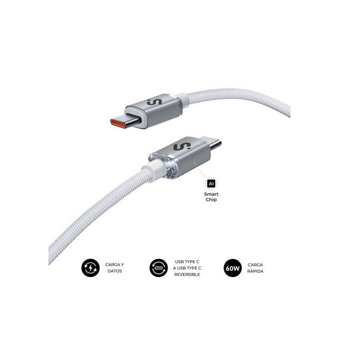 Subblim Cable Optimus USB C a USB C Carga Rápida 60W, 2m, Nylon Trenzado, Blanco Subblim Cable Optimus USB C a USB C Carga Rápida 60W, 2m, Nylon Trenzado, Blanco