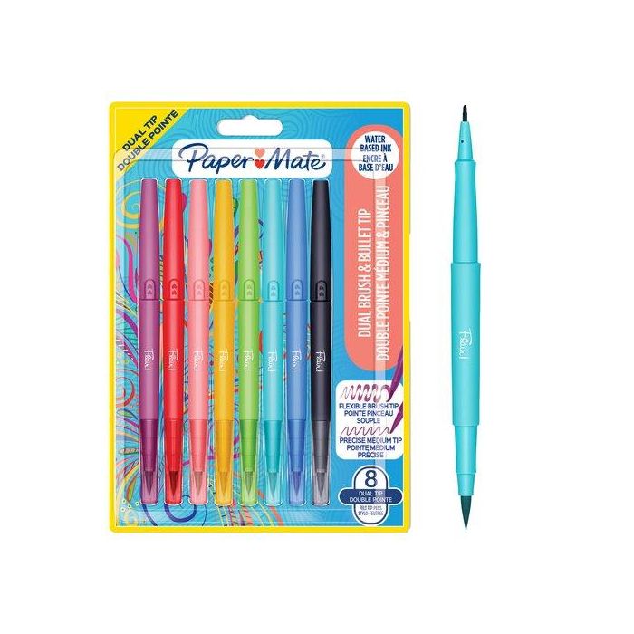 Rotulador Paper Mate Doble Punta Pincel Blister De 8