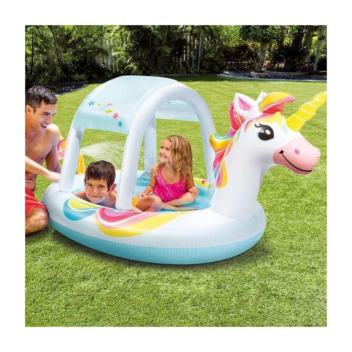 Intex Piscina Hinchable Infantil Unicornio con Ducha y Techo de PVC, 130 Litros, para Edades +2 Años, 254x132x109 cm 3