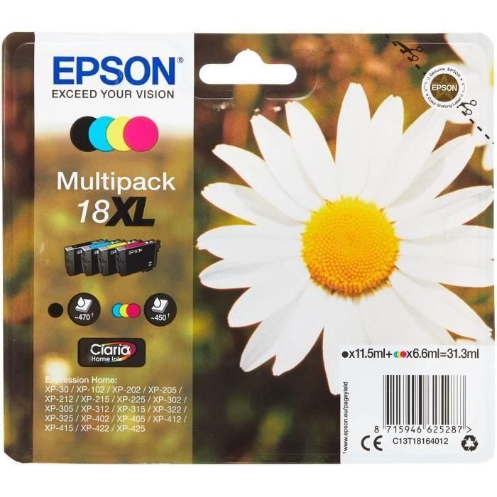 Ink-Jet Epson Multipack 18XL Negro Amarillo Cian Y Magenta Xp-102 Xp-205 Xp-305 Xp-405 Capacidad 470 Pag 1