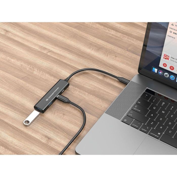 CONCEPTRONIC HUB 3.0 HUBBIES12B 4 PUERTOS USB 3.2 2 PUERTOS USB-C 2 PUERTOD USB-A COLOR NEGRO CARCASA DE ALUMINIO 7