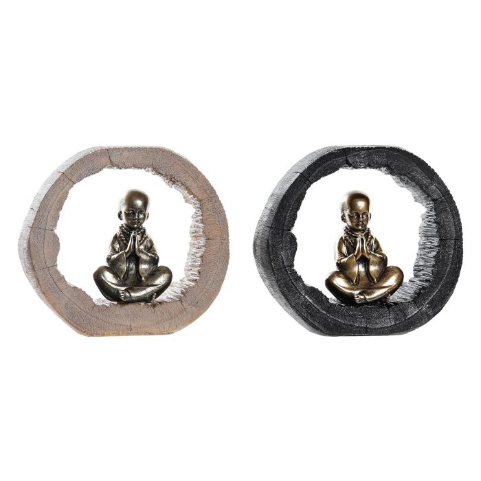 DKD Home Decor Figura Oriental Monje de Resina Dorado Negro 6.5 x 18.5 x 20.8 cm Pack 2 Unidades