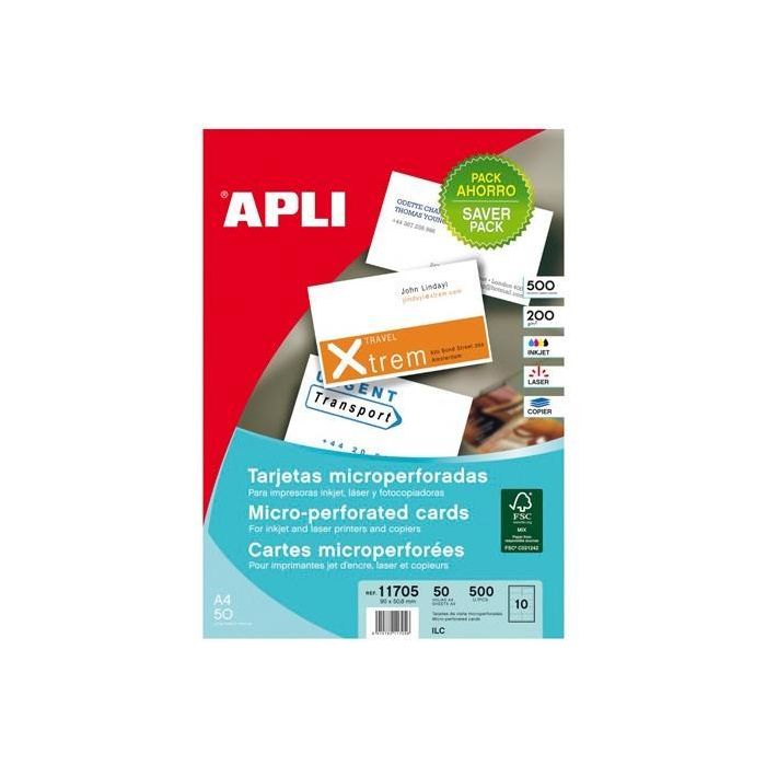 Apli Tarjetas Visita Blanco Para Inkjet, Láser Y Fotocopiadoras - 90 X 50,8 mm - Microperforado Acabado Mate 200 gr 50 Hojas Apli Tarjetas Visita Blanco Para Inkjet, Láser Y Fotocopiadoras - 90 X 50,8 mm - Microperforado Acabado Mate 200 gr 50 Hojas
