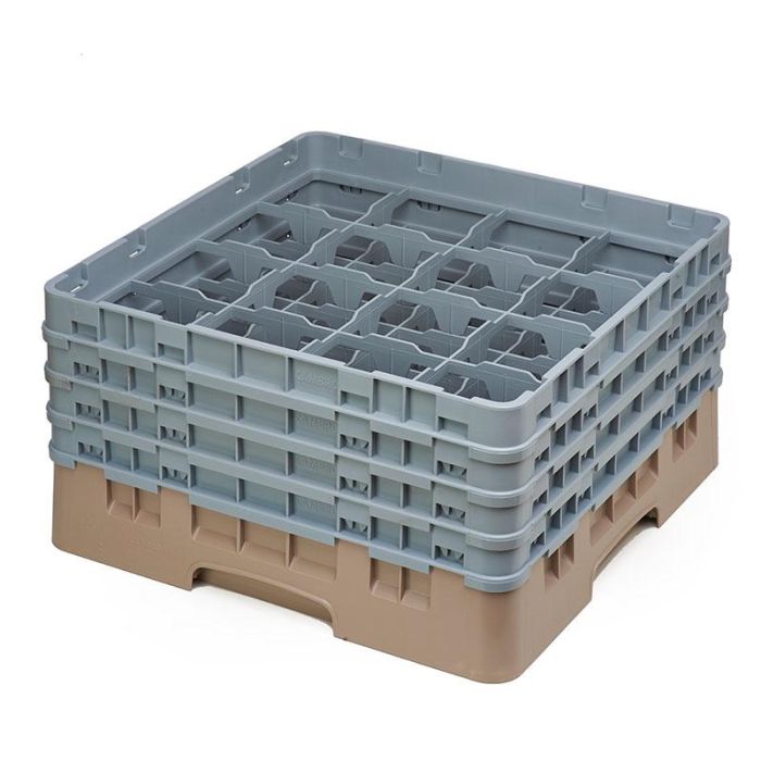 CAMBRO - 16S800-184 - Cesta de lavado 16 comp. 4 alturas - 10,9 cm Ø máx. - alt. máx. 21,7 cm - 50 x 50 x 26,7 cm - Beige