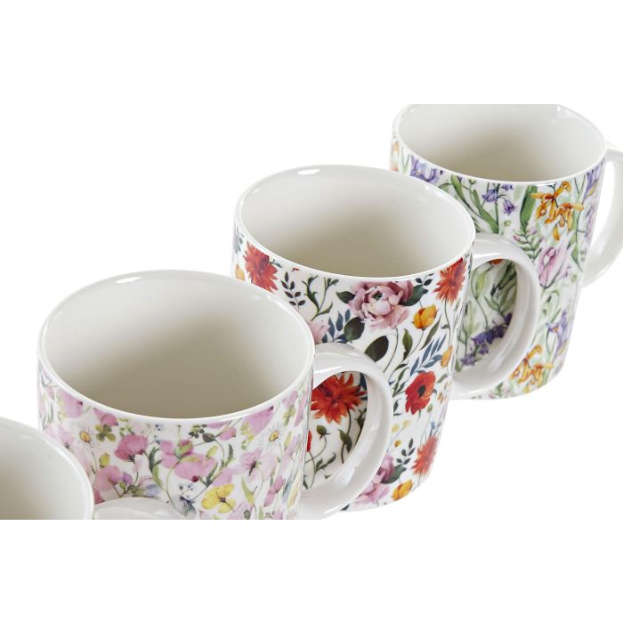 DKD Home Decor Mug Shabby Porcelana New Bone Multicolor Flores 320ml (12 Unidades) 2