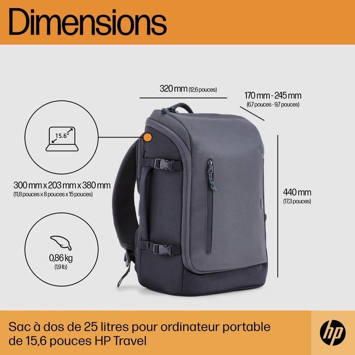 HP Travel 25 Litros Mochila para Portátil de 15.6 pulgadas Iron Grey - Resistente al Agua con Múltiples Bolsillos 8