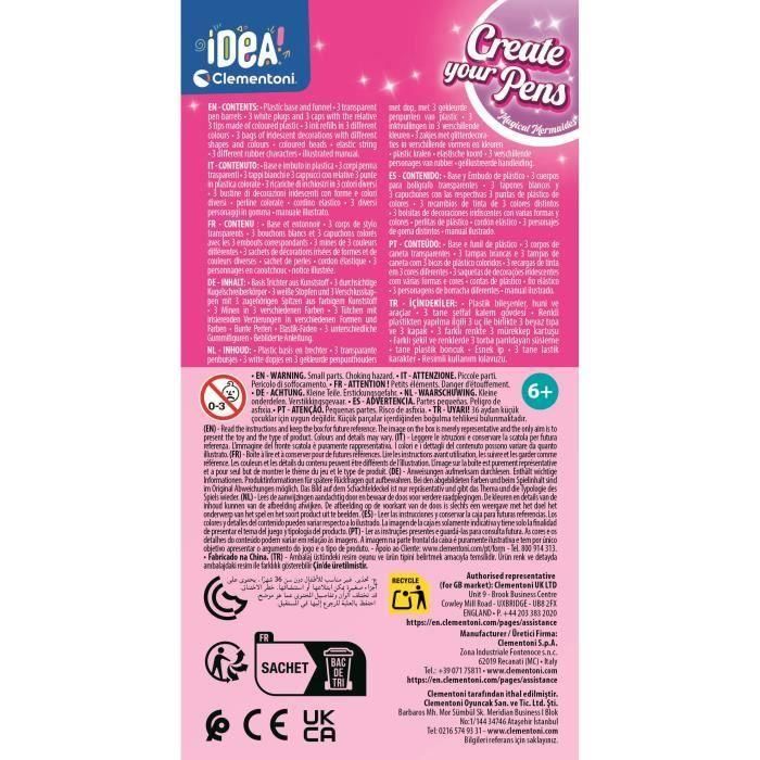 Clementoni 18131 Mini Laboratorios de Bolígrafos Sirenas - Kit para Montar y Personalizar 3 Bolígrafos con 4 Tintas de Colores 4
