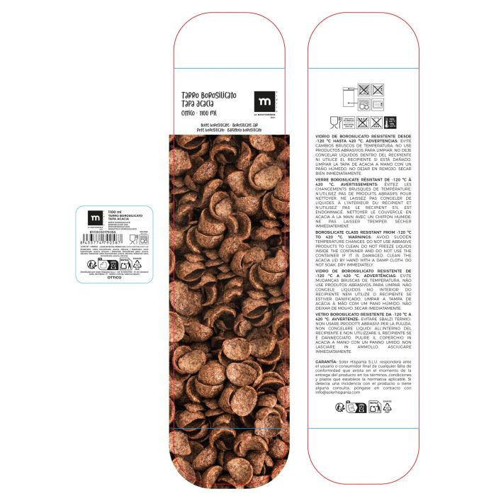 Inde Tarro Boro Silicato Térmico / Acacia Cuadrado 1100 ml para Almacenamiento La Mediterran (12 Unidades)