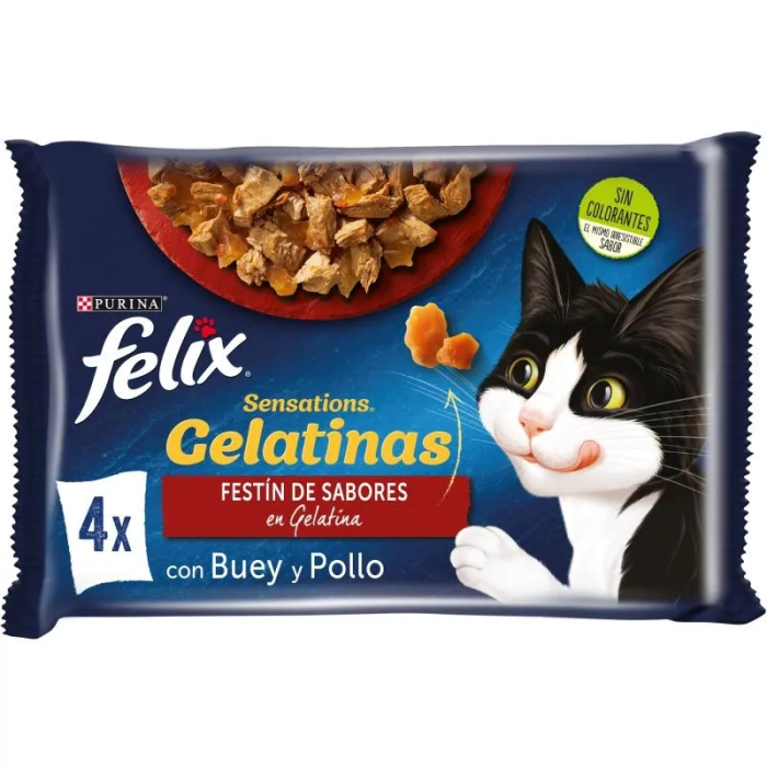 Purina Felix Feline Sensations Buey Pollo Tomate 12x4x85 gr