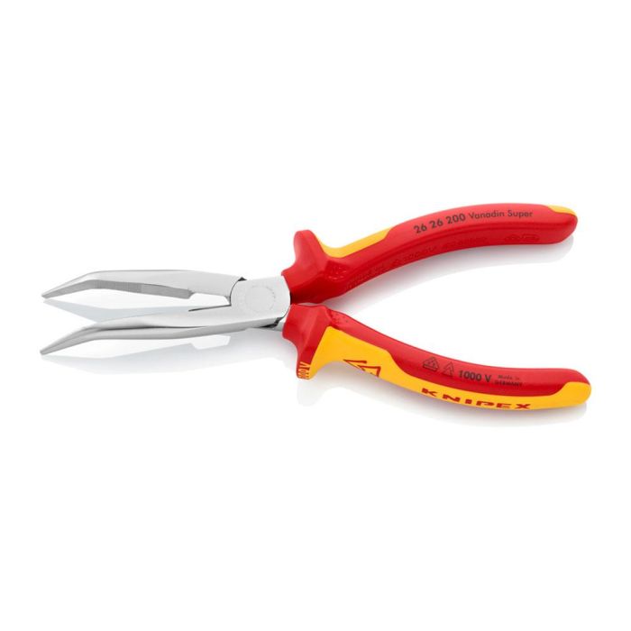 Knipex 2626200 Alicates de boca de cigüeña curvo 200x56x19mm, acero, cromado, mangos aislados 1 Knipex 2626200 Alicates de boca de cigüeña curvo 200x56x19mm, acero, cromado, mangos aislados 1