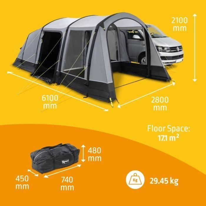 Toldo independiente para furgoneta - KAMPA - Touring Air TC RH - Tejido polialgodón, gran espacio habitable, puerta mosquitera, avance hinchable 3