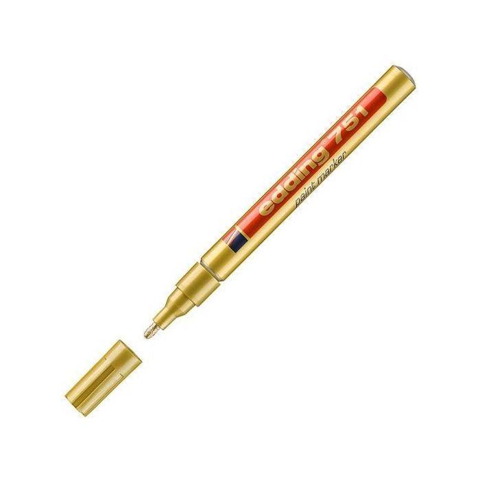 Edding 751 Marcador Permanente de Tinta Opaca Oro, Punta Redonda 1-2mm, Resistente al Calor y Desgaste (Paquete de 10 Unidades) (10 Unidades)