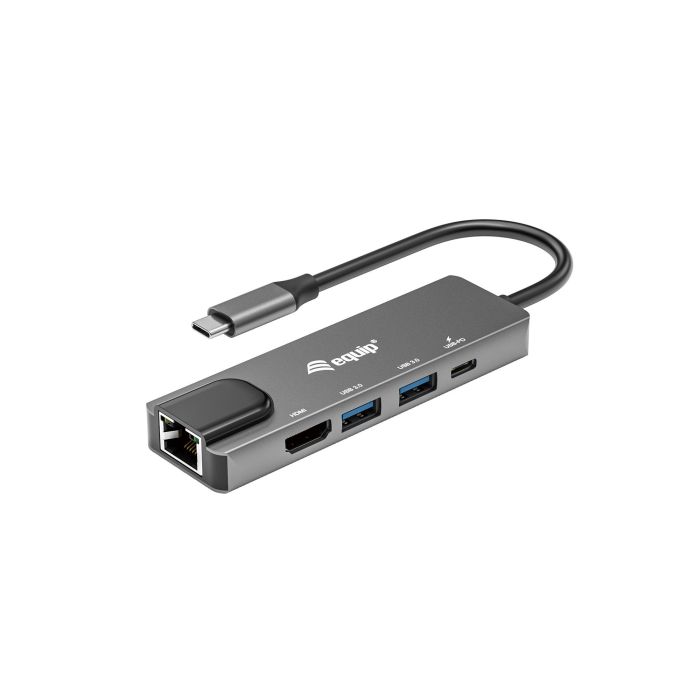 Equip 133489 Adaptador USB-C 5 en 1 con HDMI, Gigabit Ethernet, USB 3.2 Gen1 y PD 100W - Plata