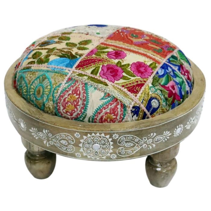 DKD Home Decor Reposapies Indio Multicolor de Mango y Poliester 40x22.8x40 cm (2 Unidades, Surtido Aleatorio)