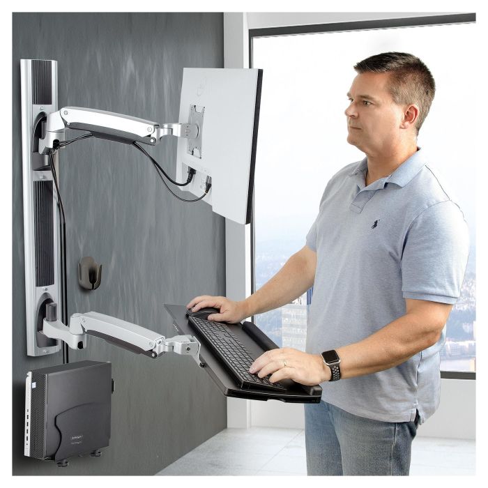 StarTech Estación de Trabajo Soporte de Pared para Monitor VESA hasta 32 Pulgadas y 10kg con Bandeja Teclado/Ratón y Brazo Articulado, Negro 6