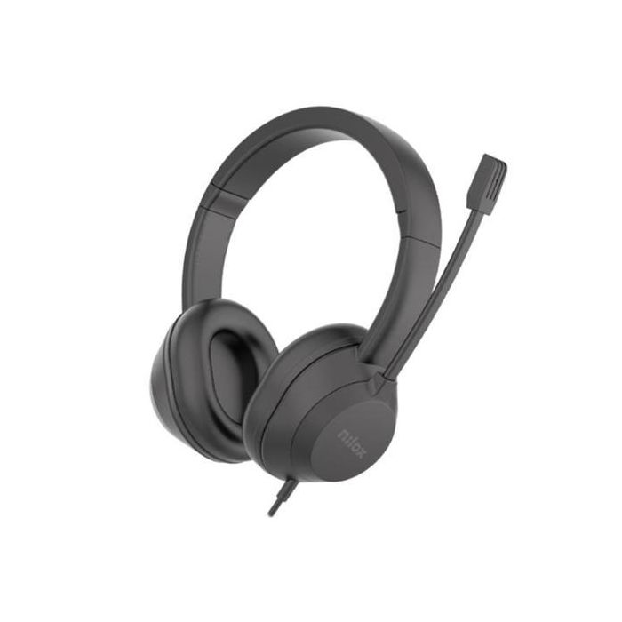 Nilox NXAUSB02 Auriculares con Micrófono, Estéreo, USB, Control de Volumen, Cable de 2m, Negro