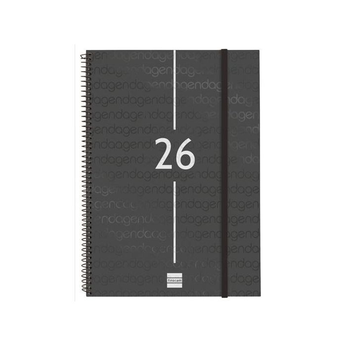 Finocam E40 Agenda Espiral Year 2026, 210x297 mm, Tapa PP Negro, Gran Formato para Uso Personal y Profesional