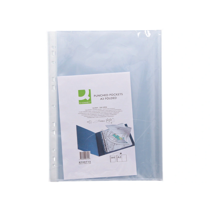 Q-connect Funda Multitaladro Din A3 Apaisada Cristal 80 Micras con Apertura Superior Bolsa 10 Unidades 3