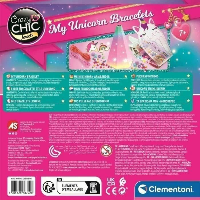 Clementoni - Crazy Chic - Caja creativa Unicornio - Crea tus pulseras de pedrería de colores con dijes y pompones - A partir de 7 años 1