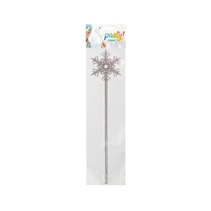Varita Mágica Plateada Con Copo De Nieve Y Cintas Rosas para Princesa Del Hielo - Accesorio Disfraz Niña 1
