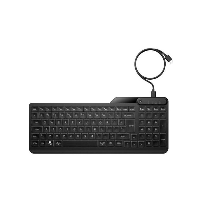 HP 405 Teclado con Cable Retroiluminado LED Blanco Cálido, Multi-dispositivo, 12 Teclas Programables, Teclas Silenciosas