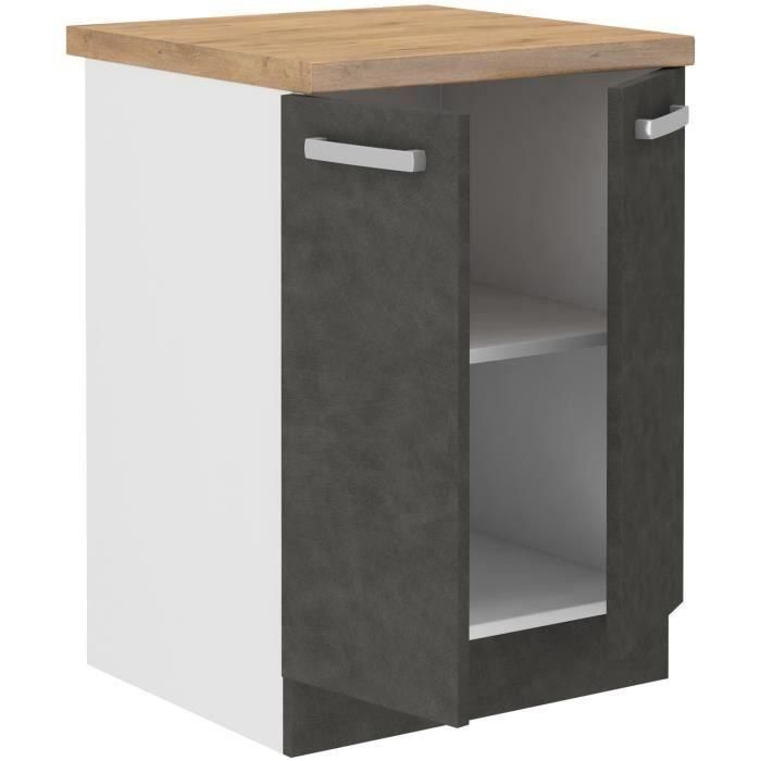 Armario bajo con 2 puertas batientes - Gris mate - L 60 x P 51,6 x H 85 cm - LASSEN 2 Armario bajo con 2 puertas batientes - Gris mate - L 60 x P 51,6 x H 85 cm - LASSEN 2