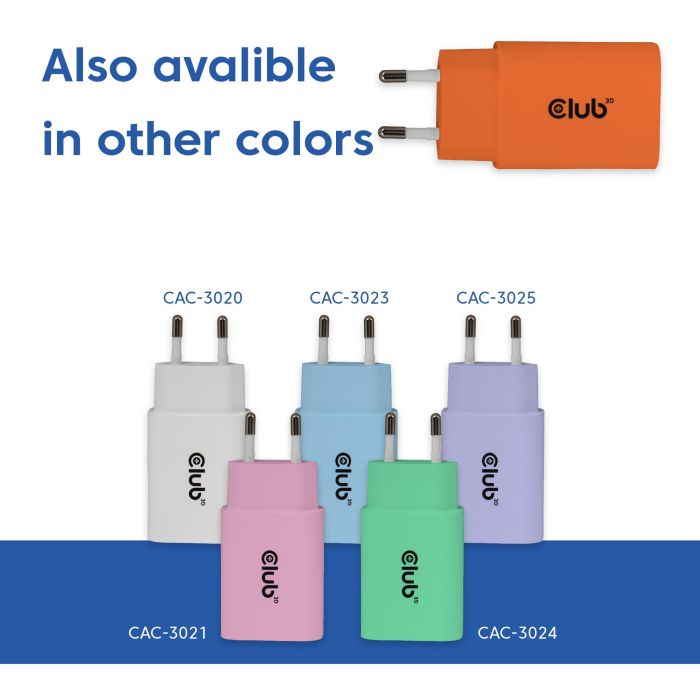 Club3D Lifestyle Ladegerät USB-C 30Watt. 2Stk orange retail 5 Club3D Lifestyle Ladegerät USB-C 30Watt. 2Stk orange retail 5